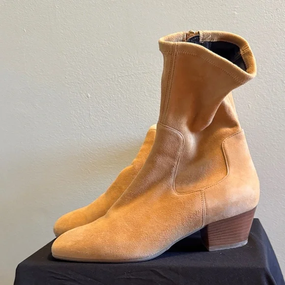 Aquatalia Camel Suede Heeled Boots - Picture 2 of 16
